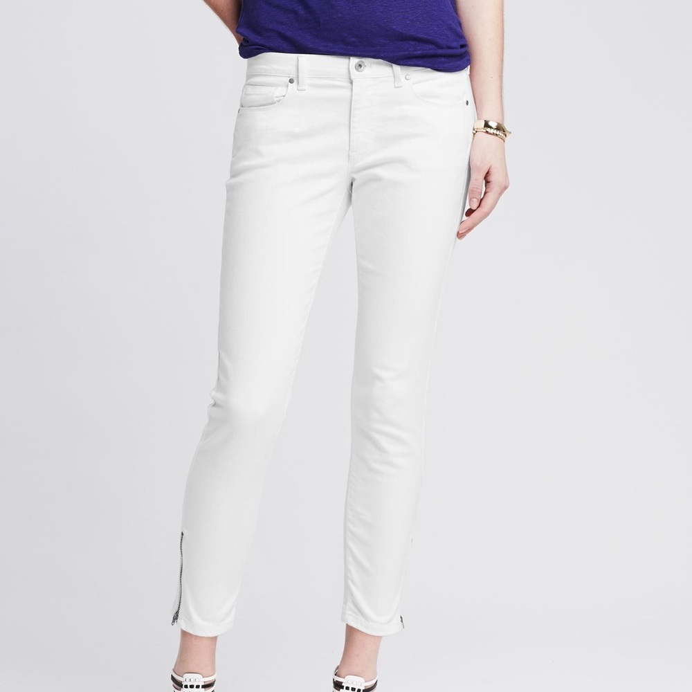 Banana Republic White Skinny Ankle Zip Jeans